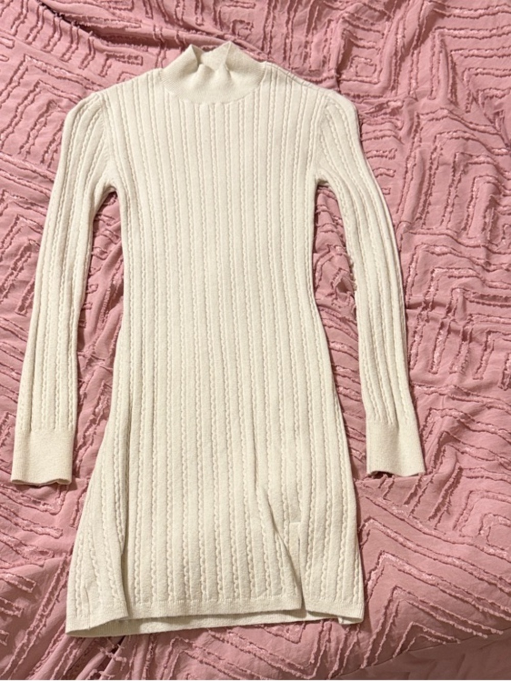 Abercrombie & Fitch Cream Cable-Knit Turtleneck Dress